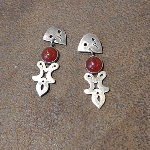 Vintage cornelian set in sterling silver 925 dangling pierced earrings 5.4g TW